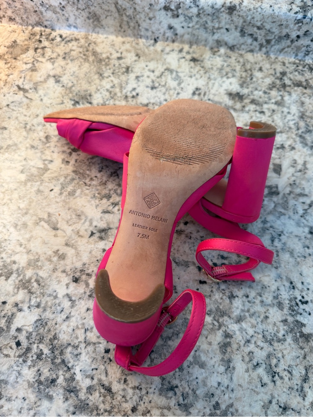 ANTONIO MELANI Hot Pink Knotted Ankle-Strap Block Heels Fuchsia - Picture 4 of 7